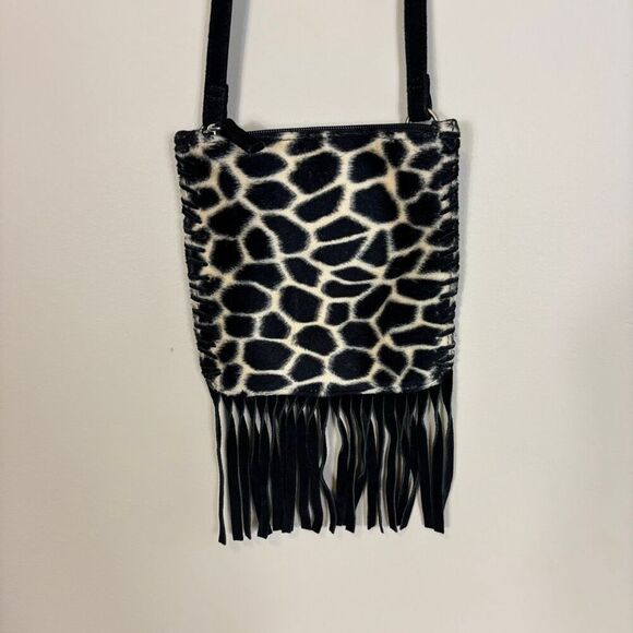Fossil Black Suede and Animal Hair Giraffe Print Small Crossbody Purse - Picture 3 of 7